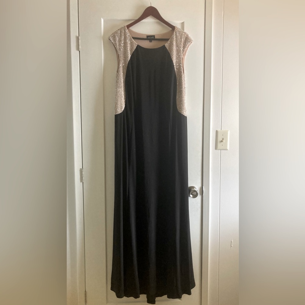 Xscape Black and Gold Maxi Dress
